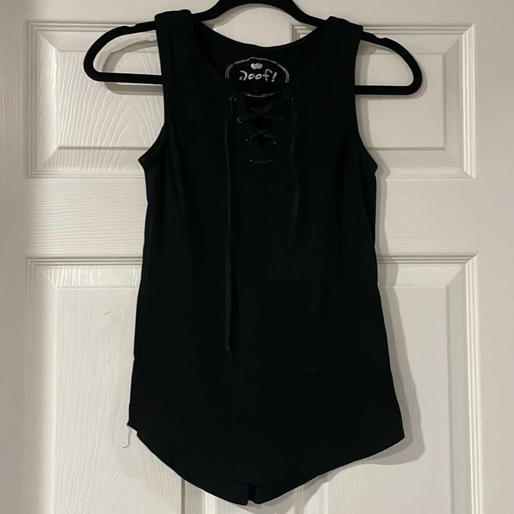 Poof lace up neck tank top